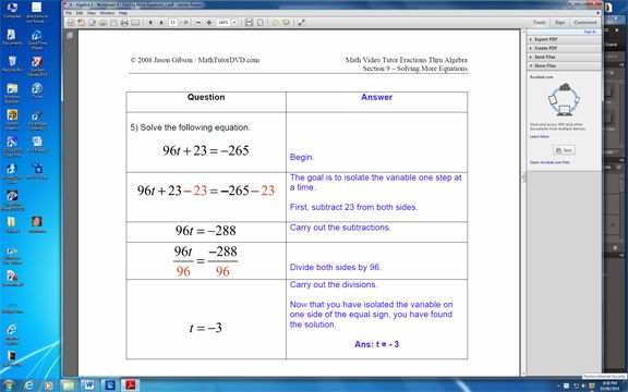 Algerba Tutor Worksheet solution